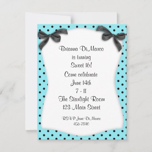 Aqua Black Polka Dot Einladung (Vorderseite)