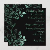 Aqua & Black Rose Leaf Einladung zum Geburtstag (Vorne/Hinten)
