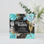 Aqua Black Rose Shabby Chic Bubbly Glitzer Einladung (Stehend Vorderseite)