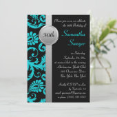 Aqua, Black und Silver 30. Geburtstag Einladung (Stehend Vorderseite)