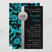 Aqua, Black und Silver 30. Geburtstag Einladung (Vorne/Hinten)
