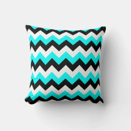 Aqua Black und White Zigzag Kissen