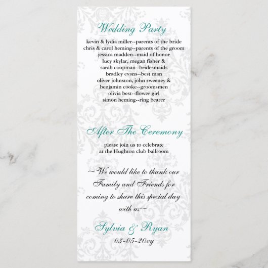 Aqua Black Wedding Programm (Rückseite)