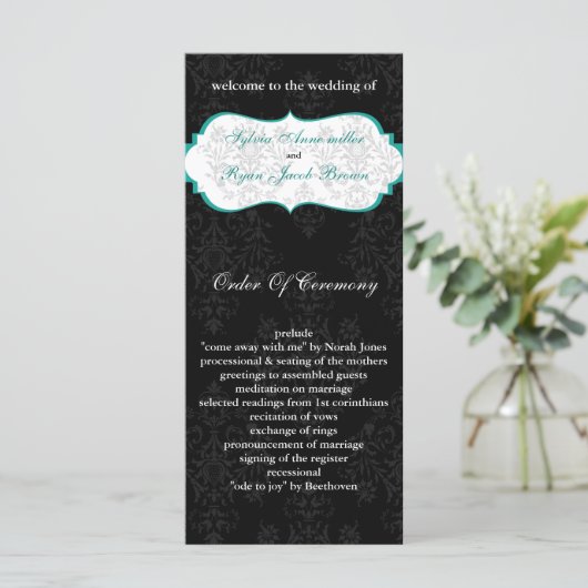 Aqua Black Wedding Programm (Stehend Vorderseite)