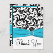 Aqua, Black, White Damask Danke Karte (Vorne/Hinten)