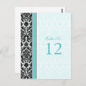 Aqua, Black, White Damask Tischnummer (Vorne/Hinten)