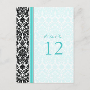 Aqua, Black, White Damask Tischnummer
