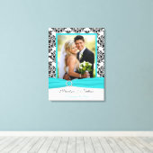 Aqua, Black, White Damask Wedding Leinwand (Insitu (Holzboden))