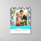 Aqua, Black, White Damask Wedding Leinwand (Vorderseite)