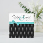 Aqua Black & White Polka Dot Wedding Einladungen (Stehend Vorderseite)