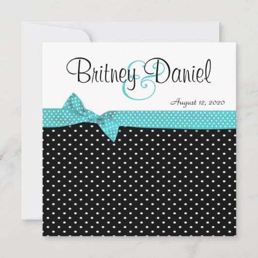 Aqua Black & White Polka Dot Wedding Einladungen (Vorderseite)