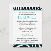 Aqua, Black, White Zebra Print Abschluss laden Einladung (Rückseite)