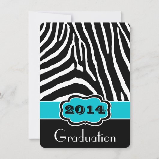 Aqua, Black, White Zebra Print Abschluss laden Einladung (Vorderseite)