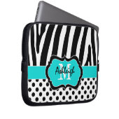 Aqua Black Zebra Stripes Polka Dots Laptop Case (Vorne Rechts)