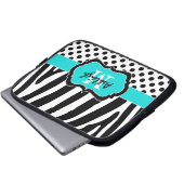 Aqua Black Zebra Stripes Polka Dots Laptop Case (Vorne Knopf)