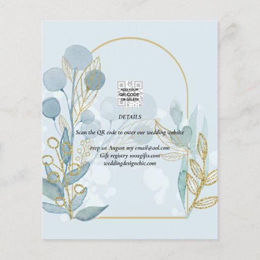 Aqua Blassblaue Blätter Hochzeit SPEICHERN, DASS d (Rückseite)