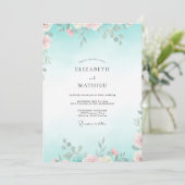 Aqua Blassrosa Blätterhochzeit Einladung (Stehend Vorderseite)
