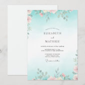 Aqua Blassrosa Blätterhochzeit Einladung (Vorne/Hinten)