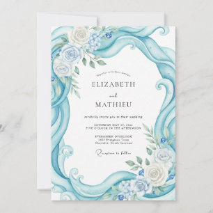 Aqua-Blatt-Wirbel-Hochzeit Einladung