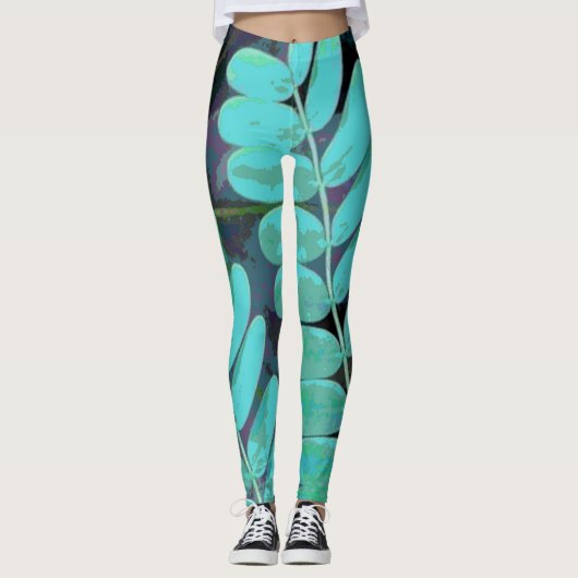 Aqua-Blätter Leggings (Vorderseite)