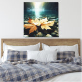Aqua Blätter Leinwanddruck (Insitu (Schlafzimmer))