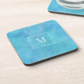 Aqua Blau Aquarell Monogramm Beverate Untersetzer (Linke Seite)