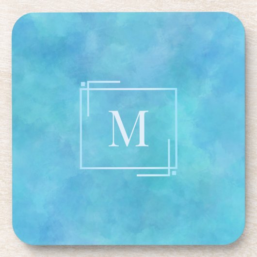 Aqua Blau Aquarell Monogramm Beverate Untersetzer (Vorderseite)