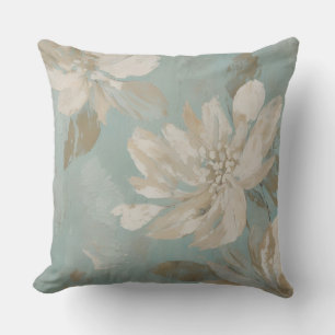 Aqua Blau Beige Creme Abstrakte Blumen Kissen