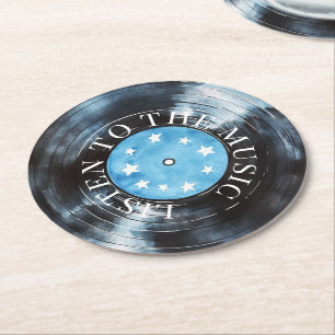 Aqua Blau Black Record Musik Runder Pappuntersetzer