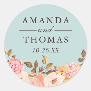 Aqua Blau Blush Blumen Hochzeit Briefumschlag Sieg Runder Aufkleber