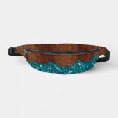 Aqua-Blau-Glitzern, rustikales braunes Holz Bauchtasche (Vorderseite)