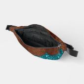 Aqua-Blau-Glitzern, rustikales braunes Holz Bauchtasche (Offen)