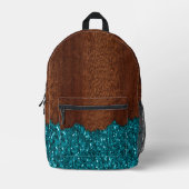 Aqua-Blau-Glitzern, rustikales braunes Holz Bedruckter Rucksack (Vorderseite)