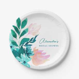 Aqua Blau Grün Aquarell Florale Brautparty Pappteller