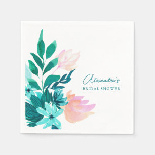 Aqua-Blau-Grüne-Aquarell-Blumen-Brautparty Serviette
