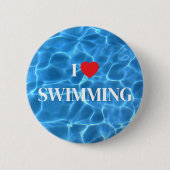 Aqua Blau Ich liebe Schwimmbad Button (Vorderseite)