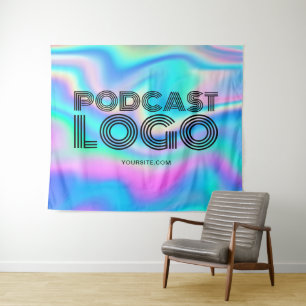 Aqua Blau Irisierendes Regenbogen Modernes Podcast Wandteppich