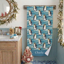 Aqua Blau Küsten-Arktis-Tier Pinguin  Badehandtuch