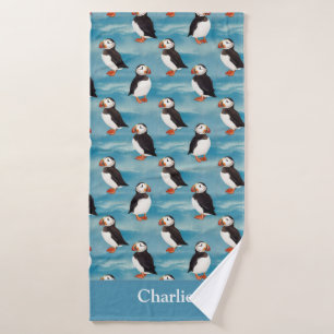 Aqua Blau Küsten-Papageientaucher-Vogel Badehandtuch