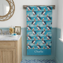 Aqua Blau Küstenpelikan Badehandtuch