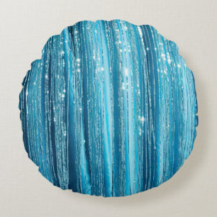 Aqua Blau Lila Glitzer Streifen Rundes Kissen