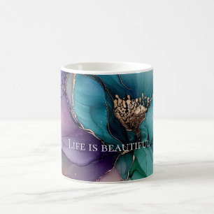 Aqua Blau Lila Gold Blumen  Kaffeetasse