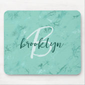 Aqua Blau Marmor Folie Schrift Monogramm Mousepad (Vorne)