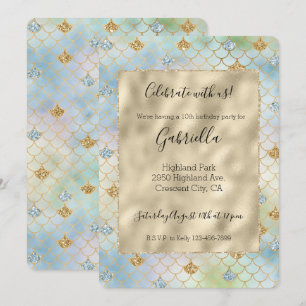 Aqua Blau Mint Gold Glitzer Meerjungfrau Einladung