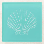 Aqua-Blau mit weißes SeeMuschel Glasuntersetzer (Vorderseite)