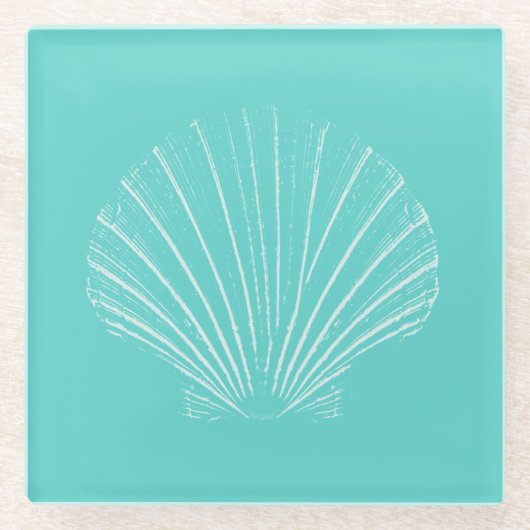 Aqua-Blau mit weißes SeeMuschel Glasuntersetzer (Vorderseite)