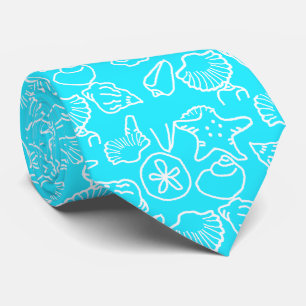 Aqua Blau Muschelmuster Tropischer Bräutigam Krawatte