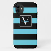 Aqua Blau & schwarze Streifen - Personalisieren Si