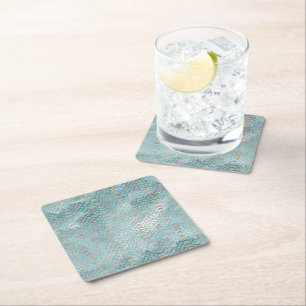 Aqua Blau Silber Schlangen Druck Geburtstag Rechteckiger Pappuntersetzer