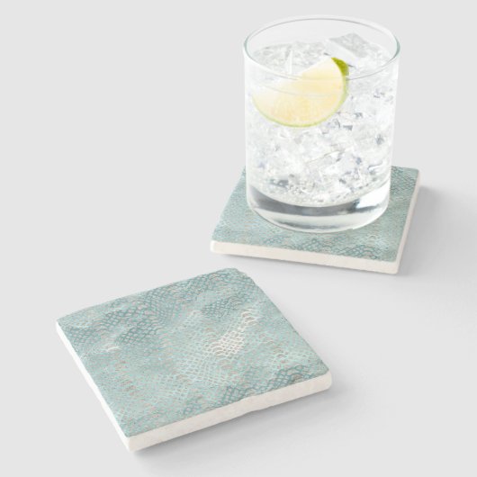 Aqua Blau Silber Schlangenmuster Steinuntersetzer (Seitenansicht)